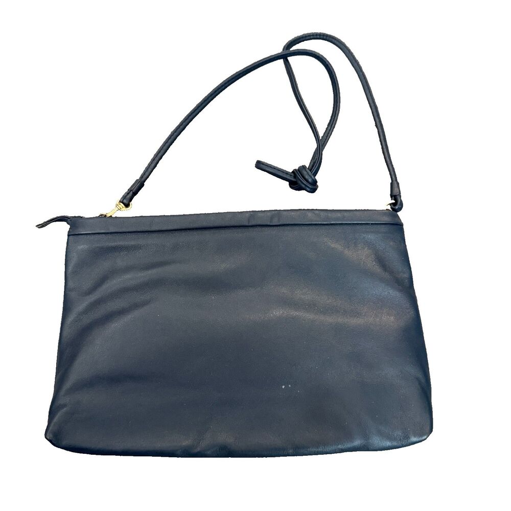 Amanda Smith 80s Vintage Leather Blue Convertible Crossbody Clutch Bag